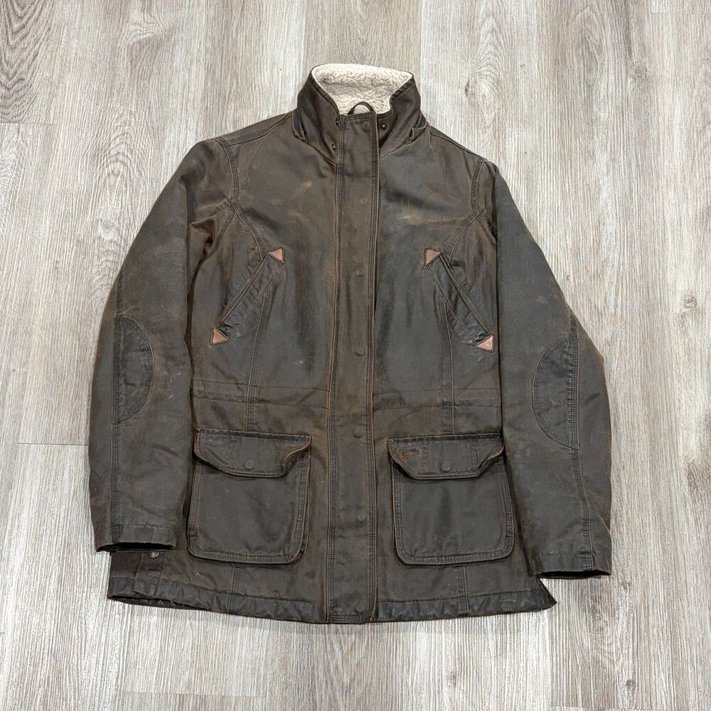OUTBACK TRADING COMPANY LTD Men Waxed Cotton Field Jacket Brown Leather Collar M